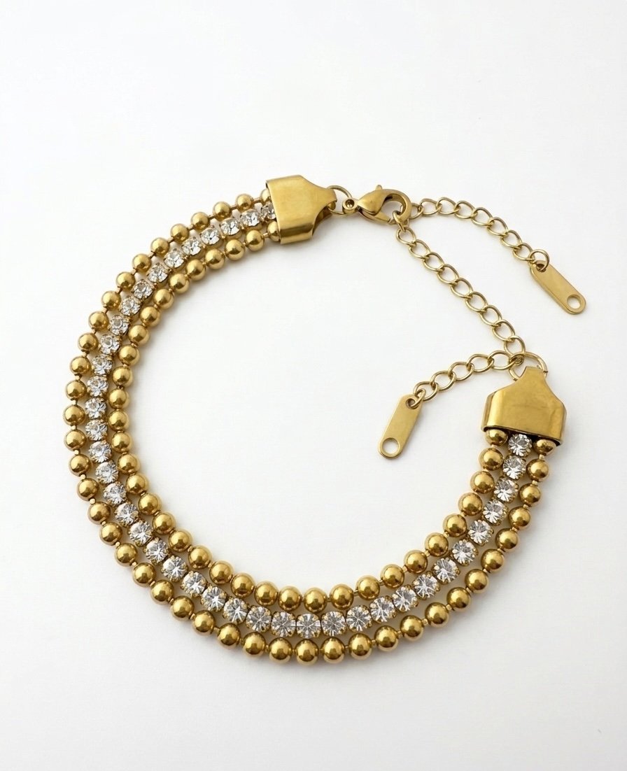 Luxe Dual‑Row Crystal Bead Chain Bracelet