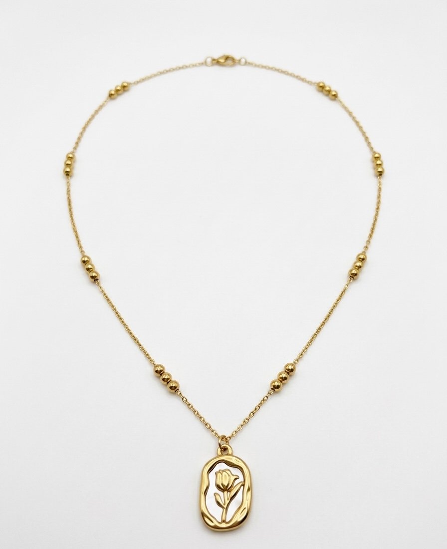 Golden Bloom Oval Pendant Necklace
