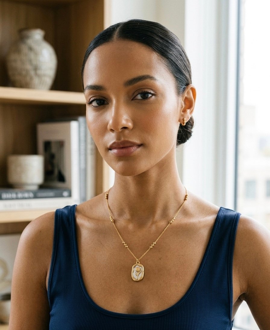 Golden Bloom Oval Pendant Necklace - Image 2