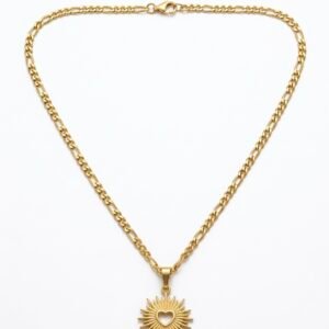 Golden Sunburst Heart Necklace