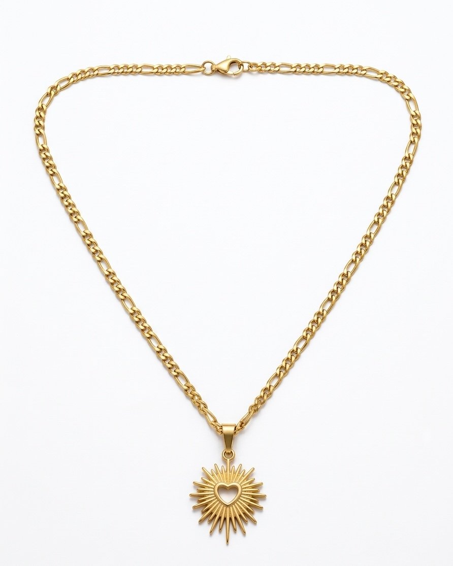 Golden Sunburst Heart Necklace