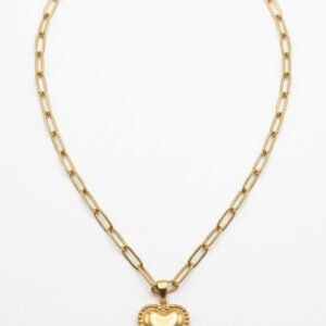 Golden Beaded Heart Pendant Necklace