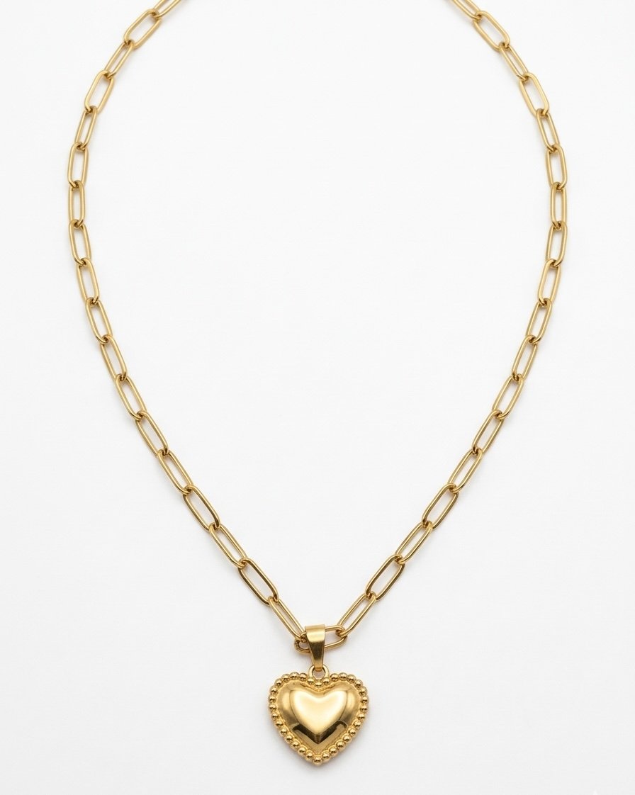 Golden Beaded Heart Pendant Necklace