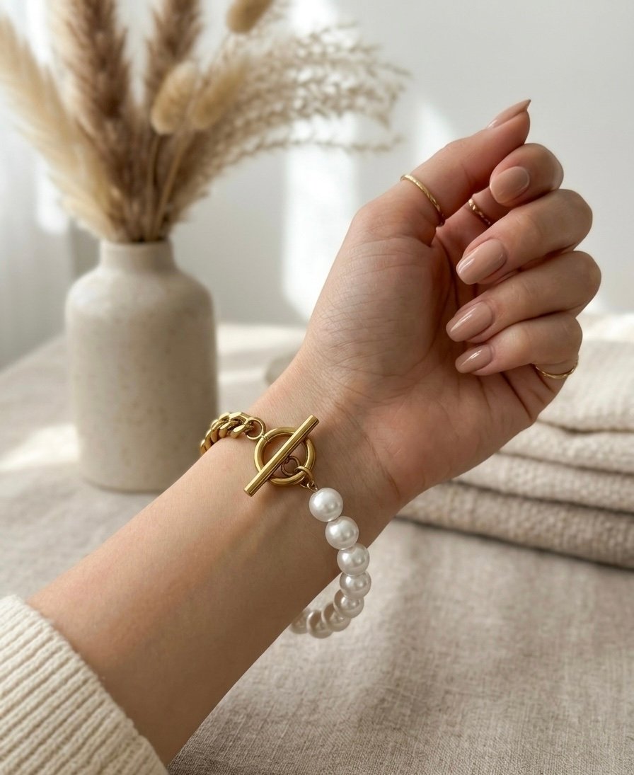 Pearl & Gold Harmony Toggle Chain Bracelet - Image 2