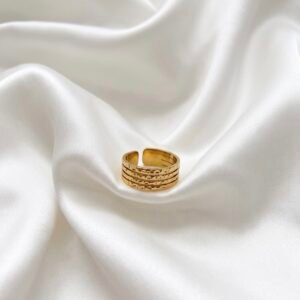 Golden Textured Multi‑Band Ring