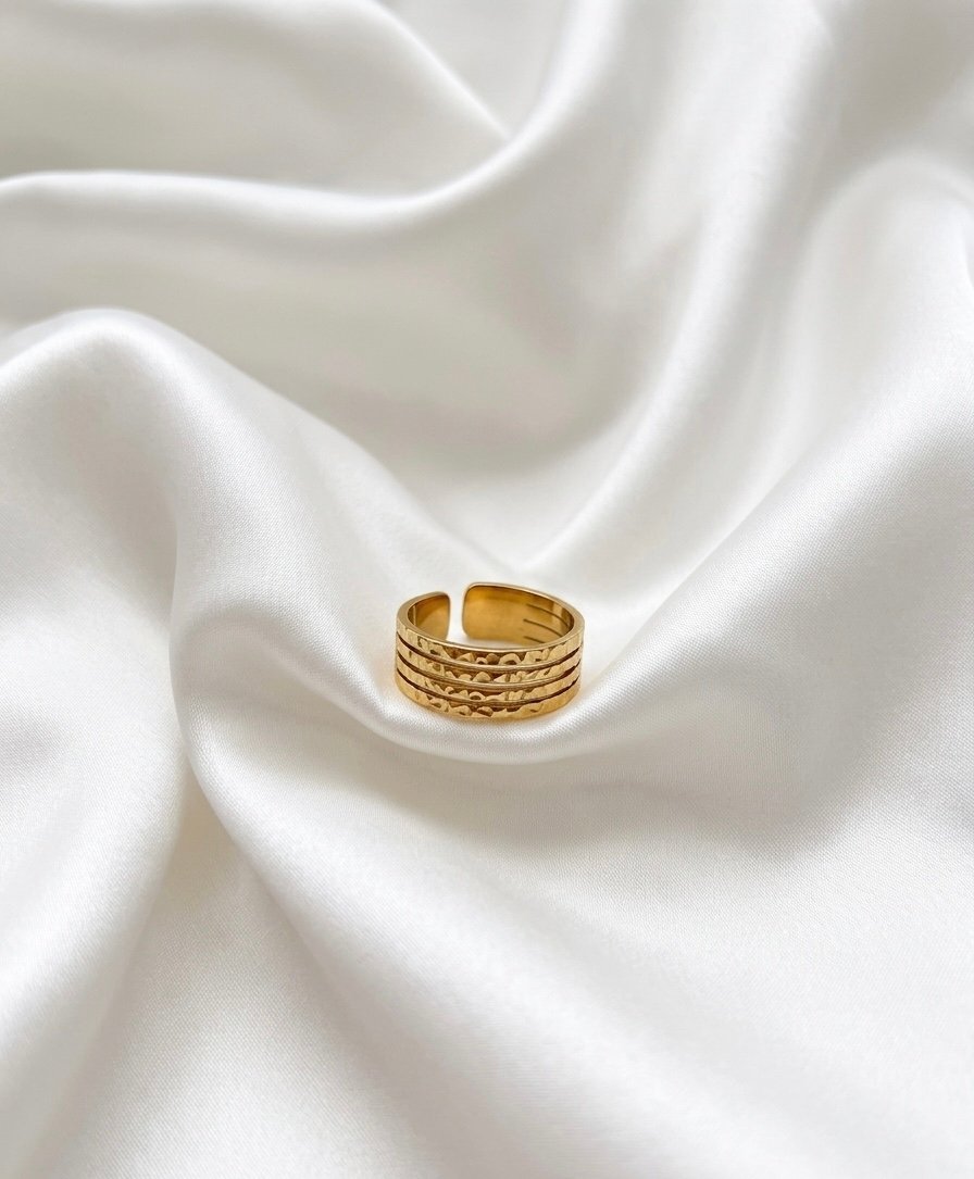 Golden Textured Multi‑Band Ring