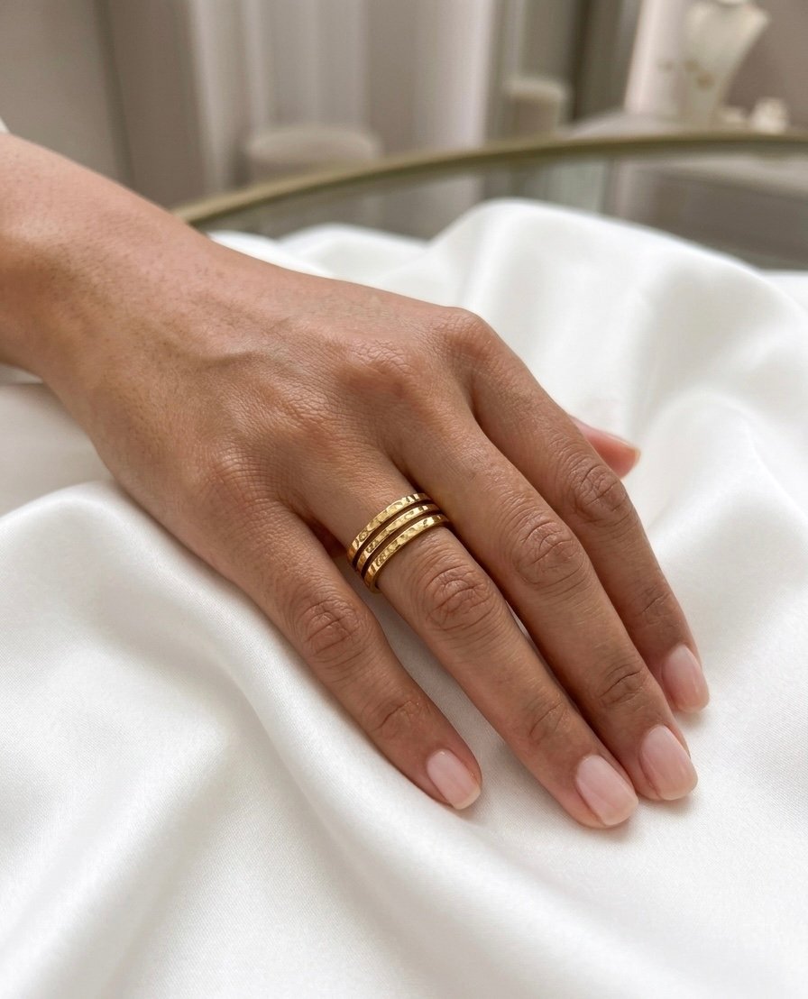 Golden Textured Multi‑Band Ring - Image 2