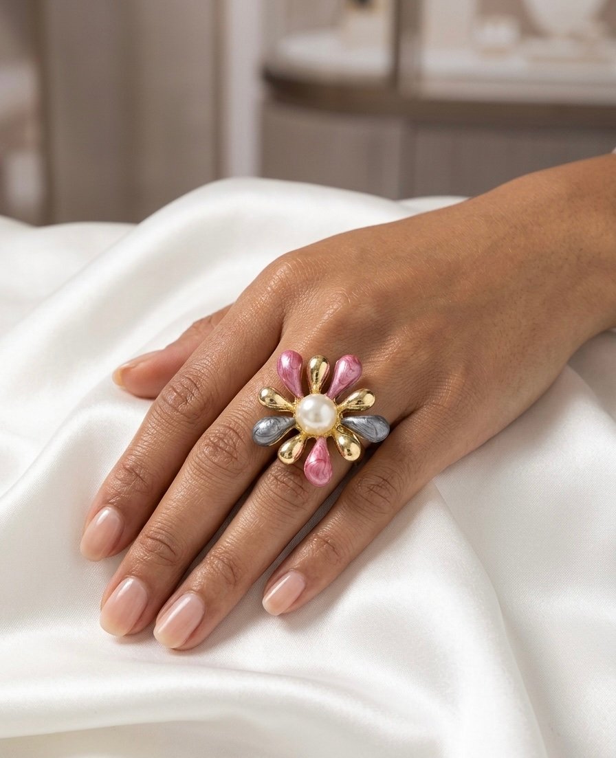 Marbled Petal Pearl Ring - Image 2