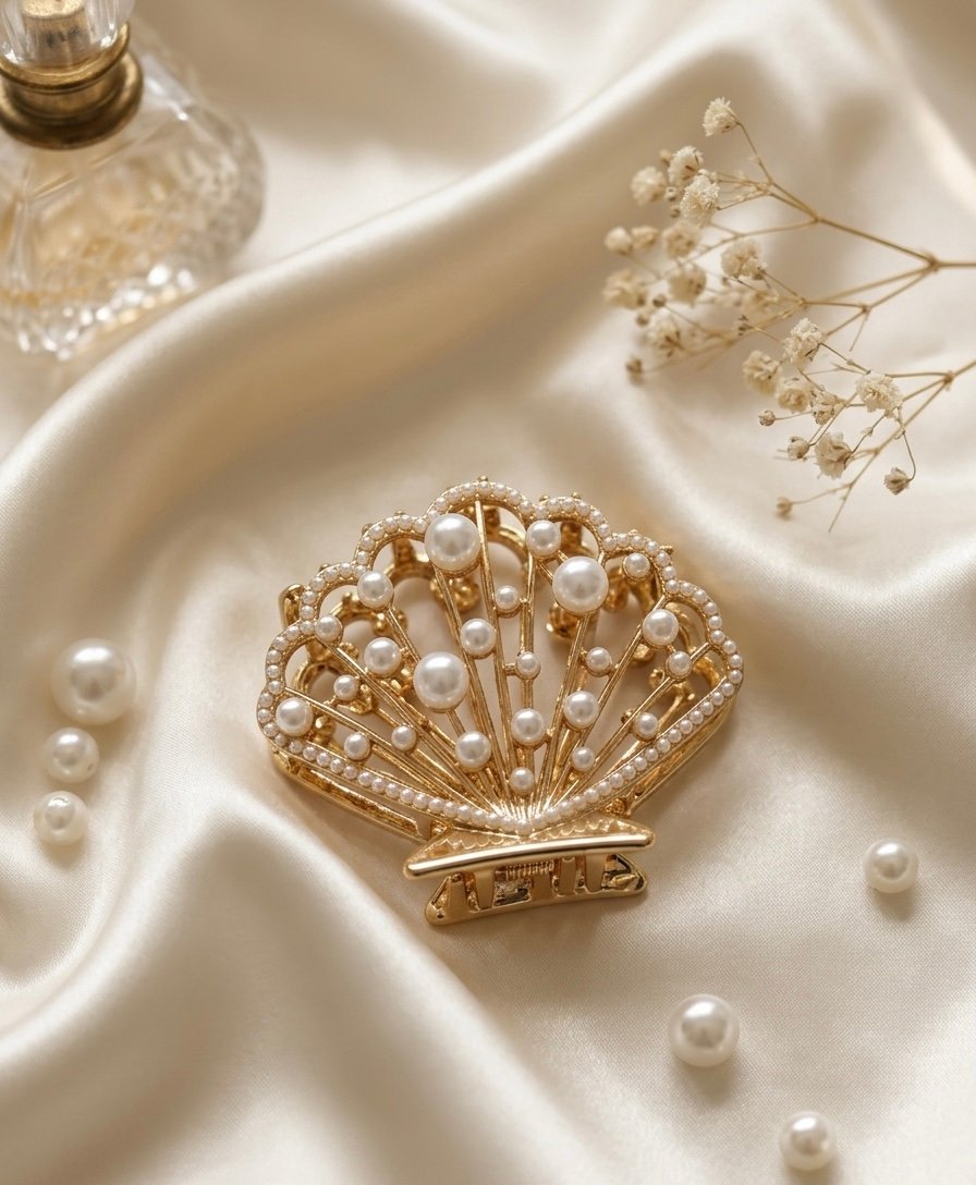 Golden Pearl Seashell Elegance Clip