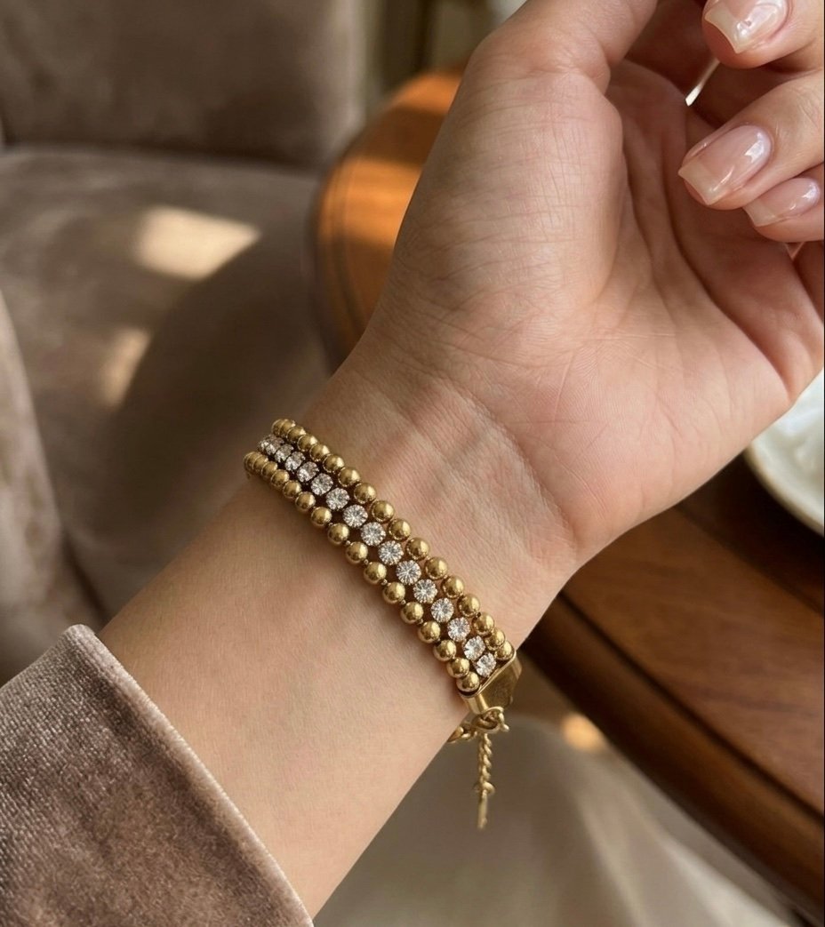 Luxe Dual‑Row Crystal Bead Chain Bracelet - Image 2