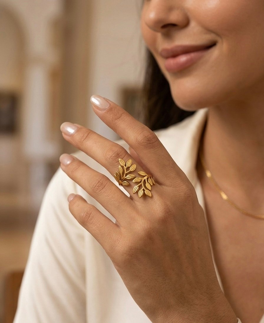 Golden Leaf Whisper Ring - Image 2