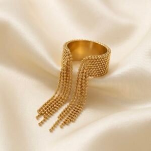 Golden Cascade Bead Fringe Ring