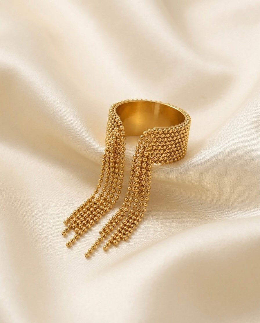Golden Cascade Bead Fringe Ring