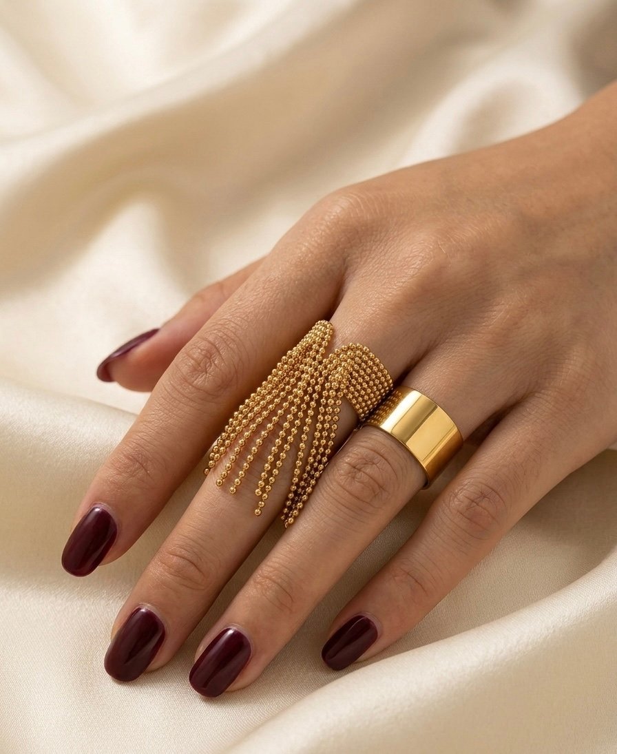 Golden Cascade Bead Fringe Ring - Image 2