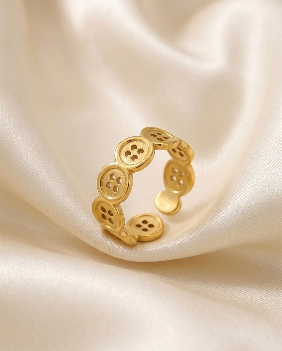 Golden Button Charm Ring