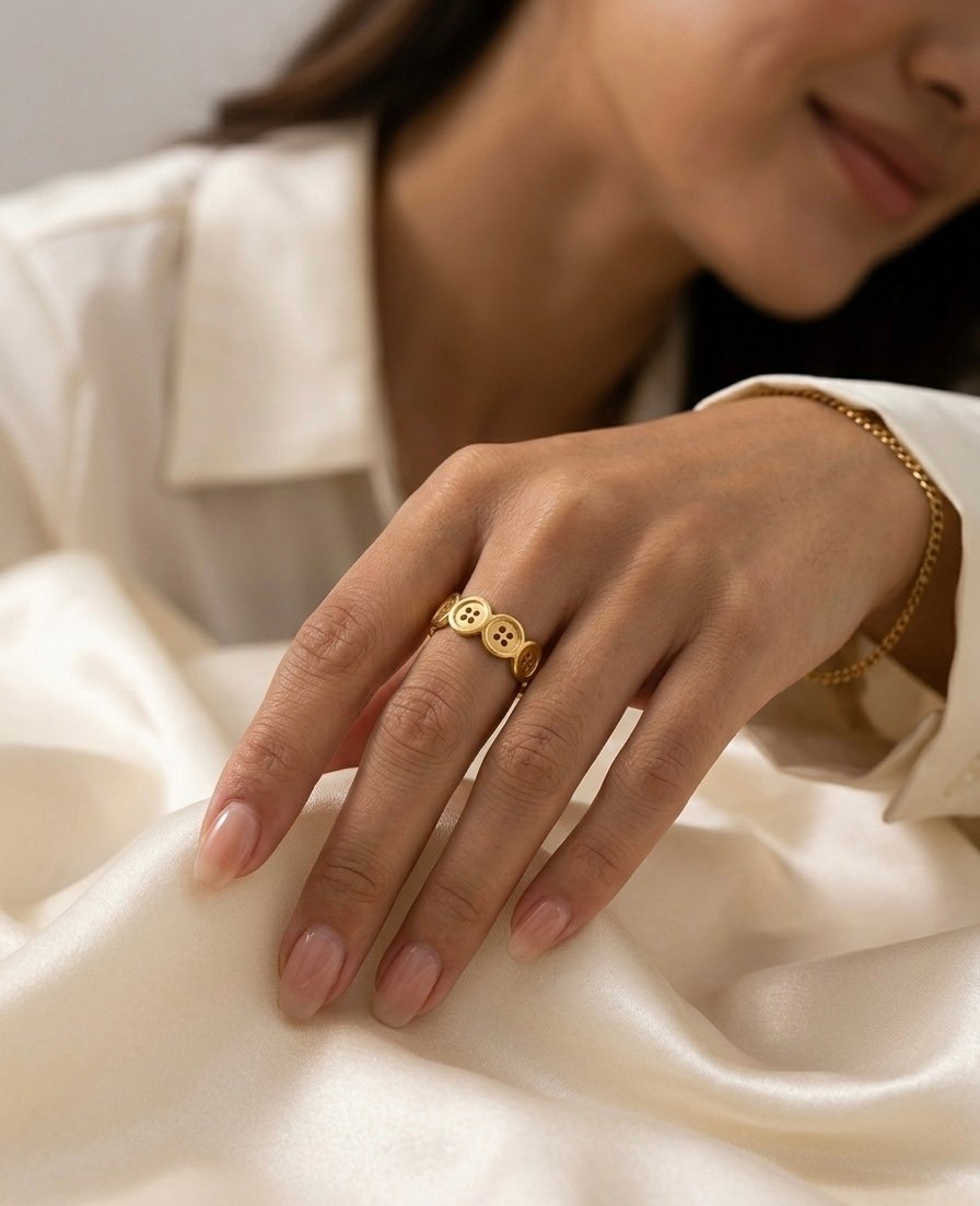 Golden Button Charm Ring - Image 2