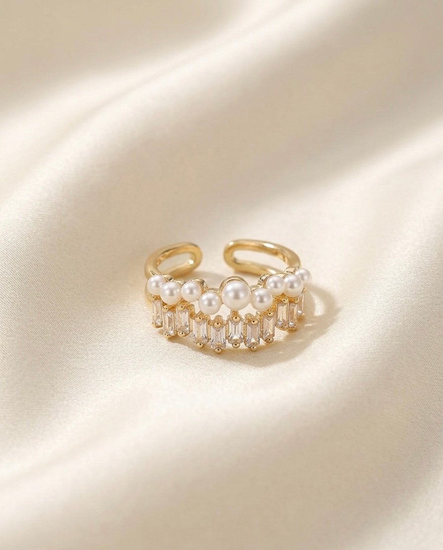 Golden Pearl Luxe Bar Ring