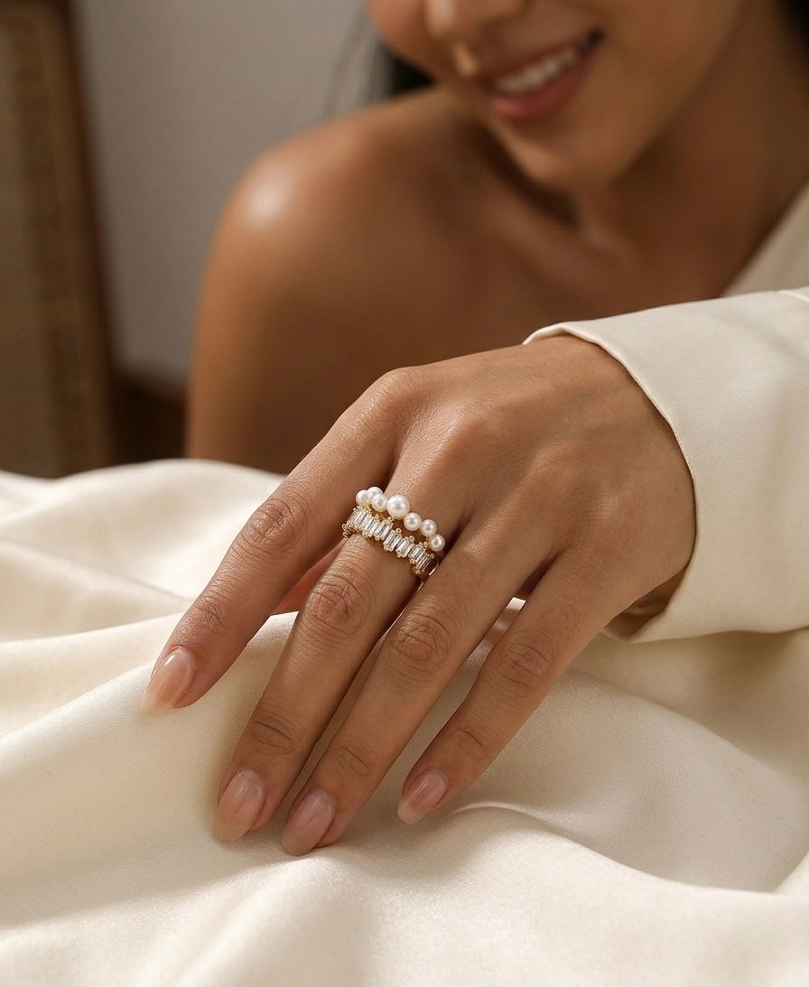 Golden Pearl Luxe Bar Ring - Image 2