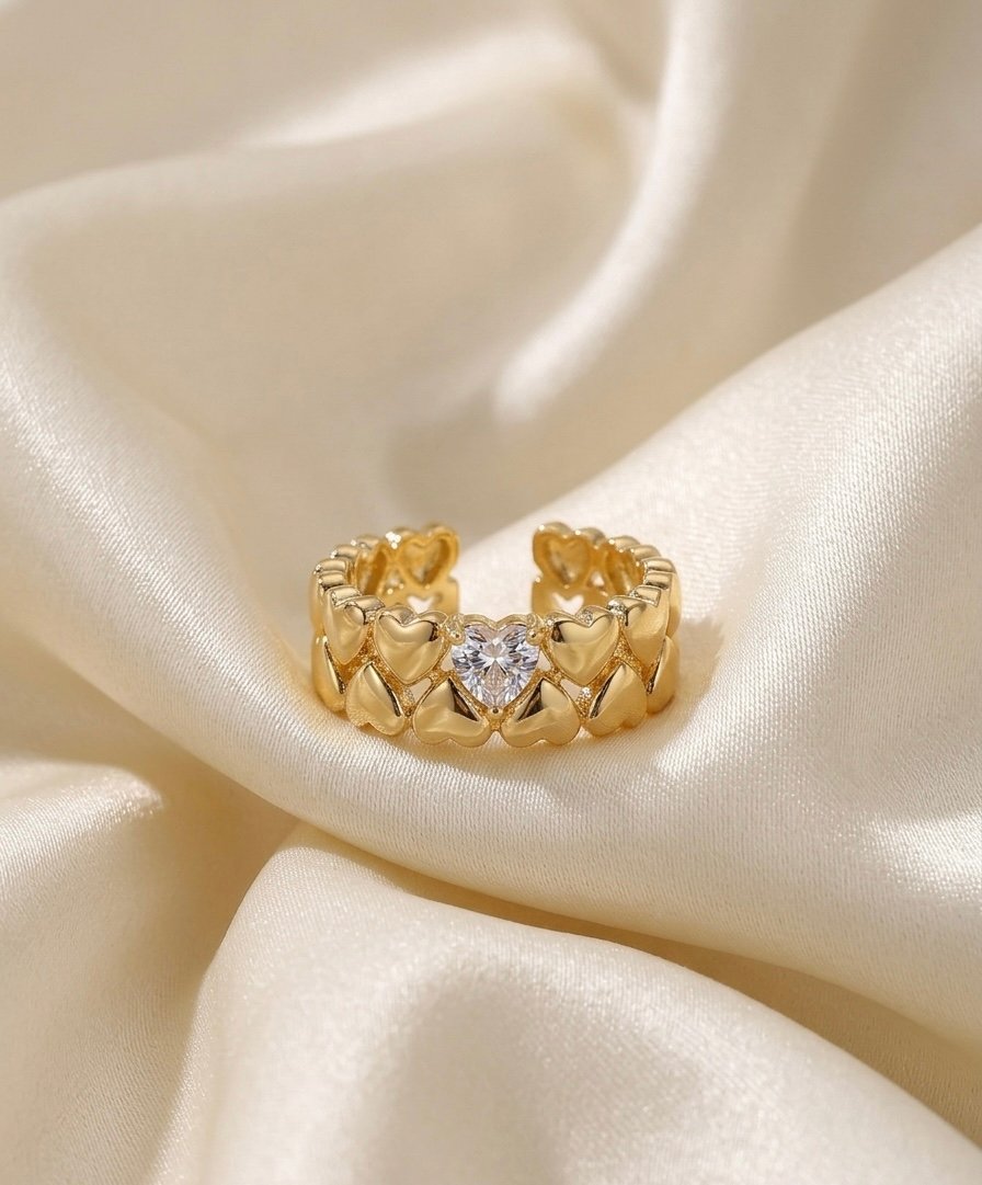 Golden Heart Halo Ring