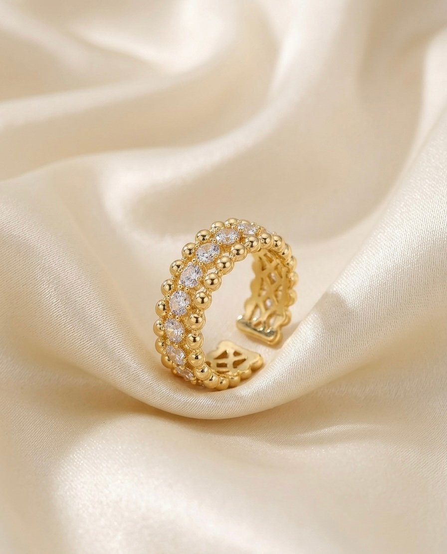 Golden Beaded Brilliance Ring