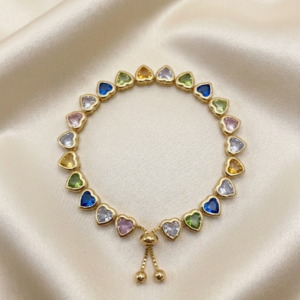 Golden Rainbow Heart Charm Bracelet