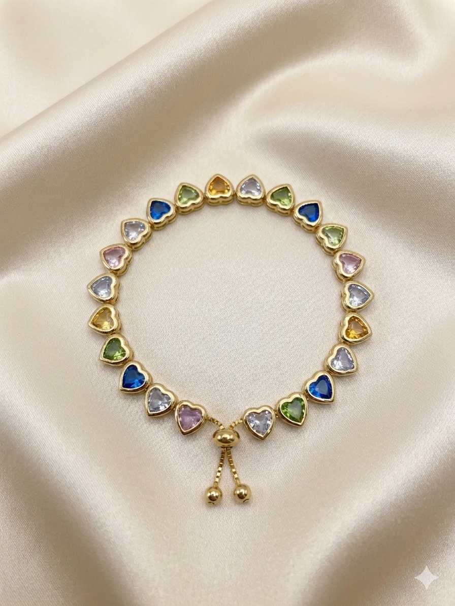 Golden Rainbow Heart Charm Bracelet