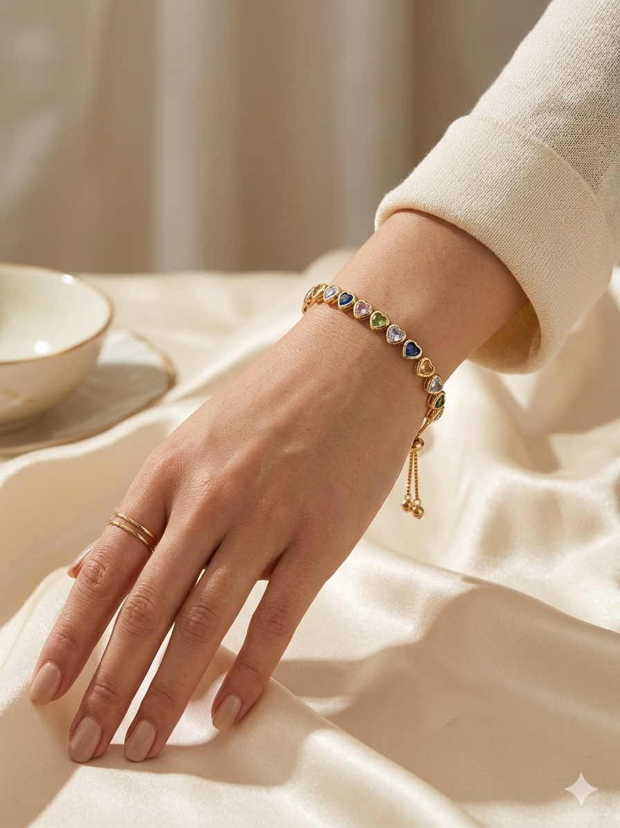 Golden Rainbow Heart Charm Bracelet - Image 2