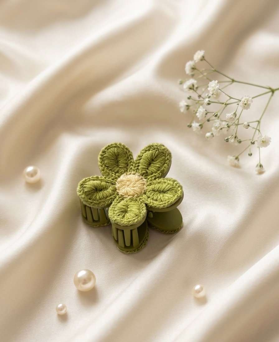 Sage Bloom Crochet Claw Clip