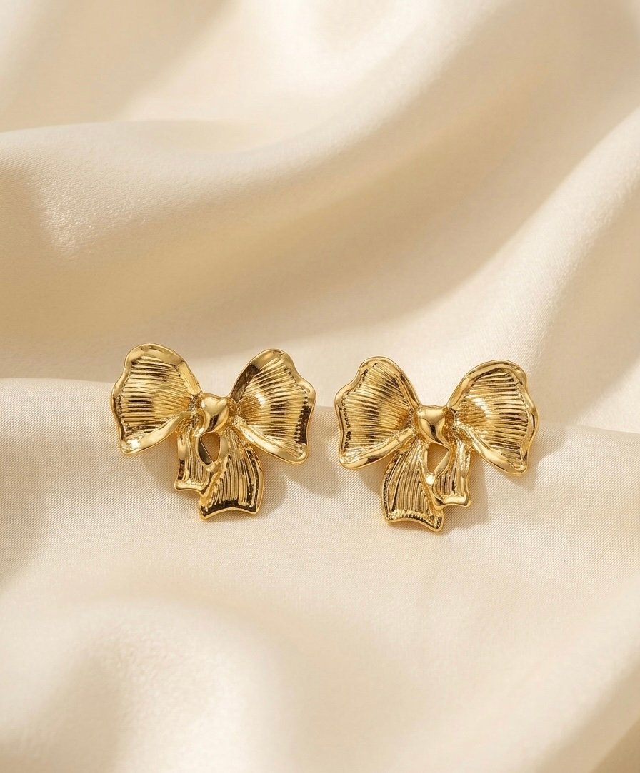 Golden Ribbon Luxe Bow Earrings