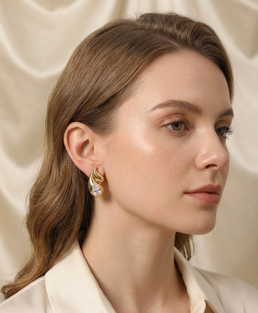 Golden Flame Crystal Drop Earrings - Image 2