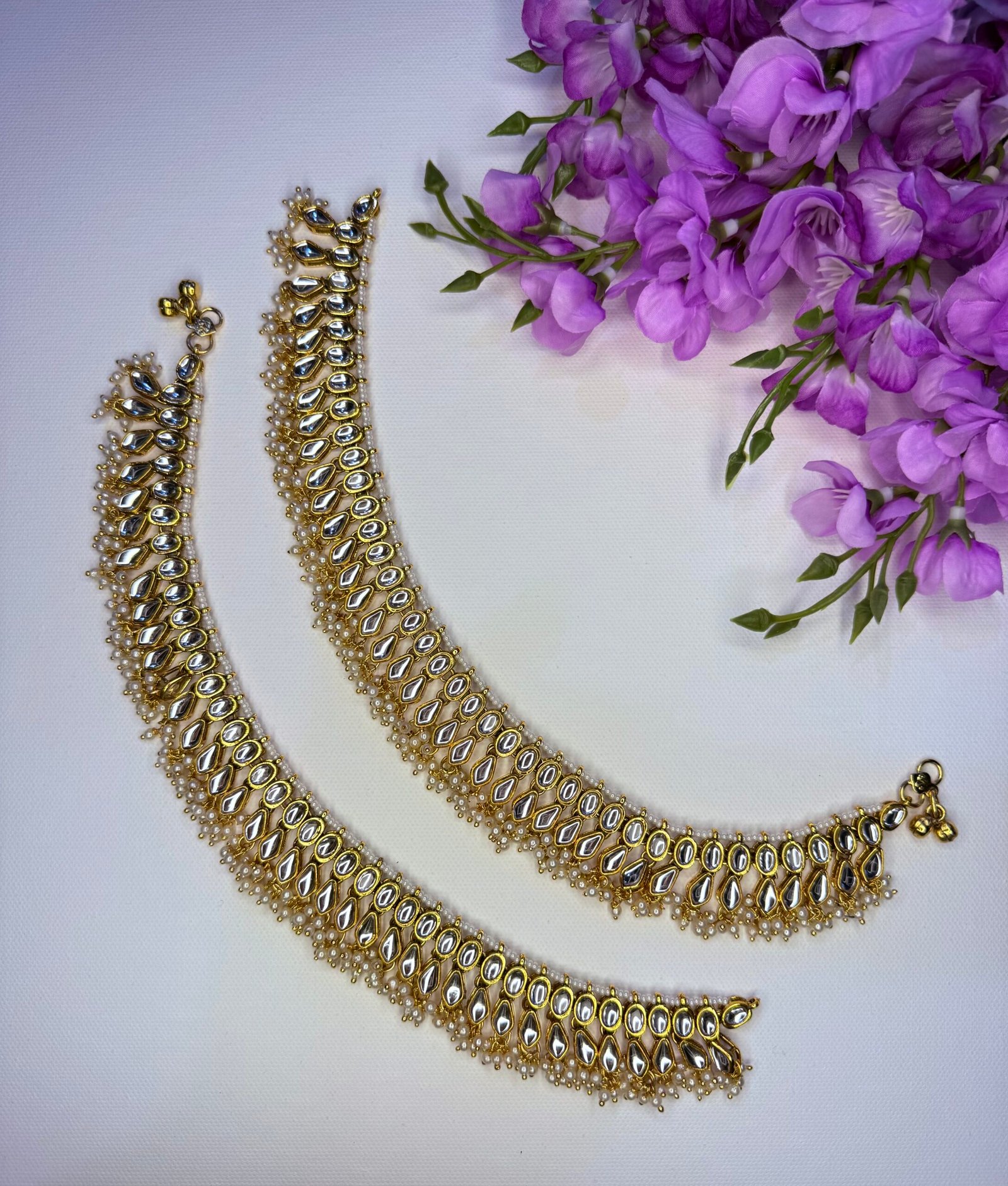 Golden Pearl Dewdrop Kundan Jhanjhar